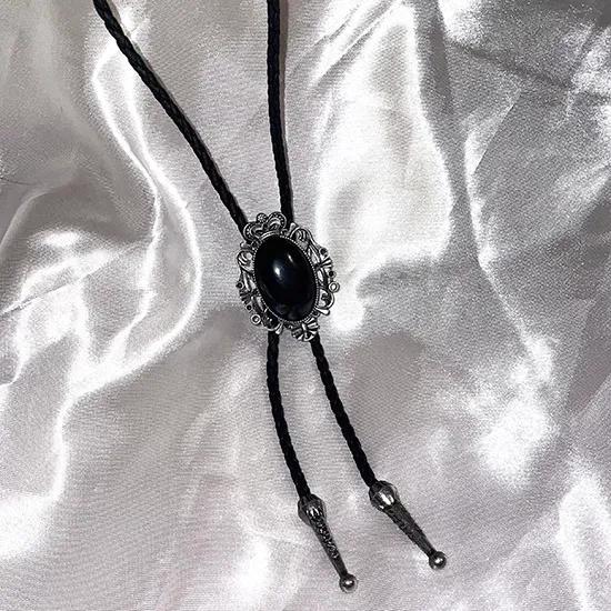 소량 입고! (2way) 빈티지 앤틱 블랙 원석 보타이 벨트 끈 목걸이