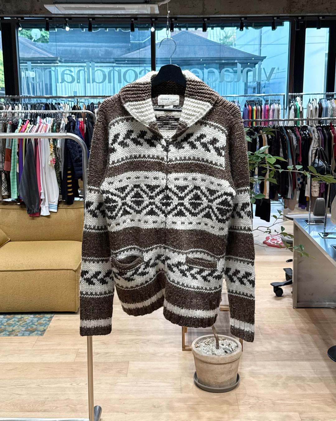 데님 앤 서플라이 브라운 코위찬 니트 집업