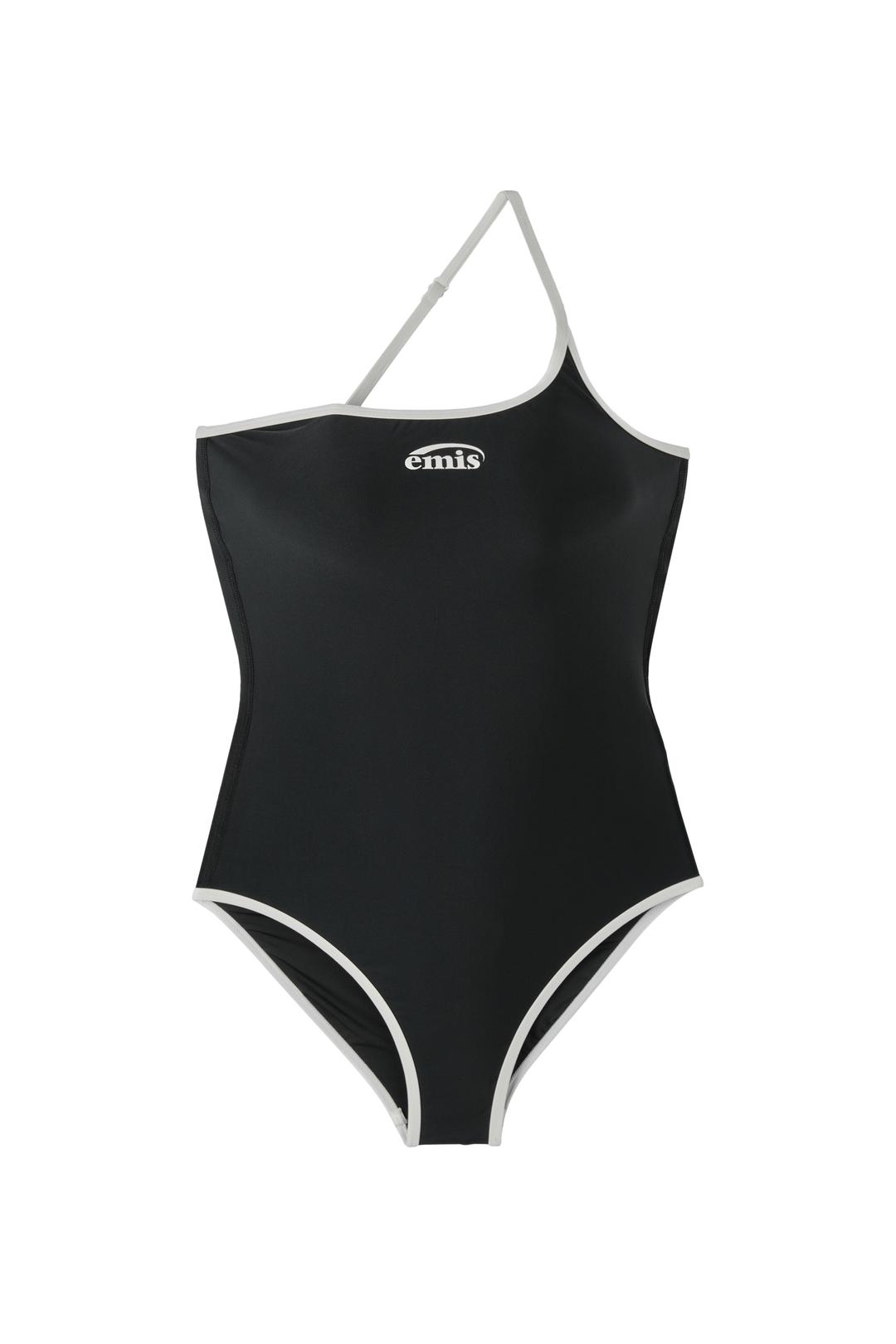 LOGO ONE-SHOULDER SWIMSUIT-BLACK