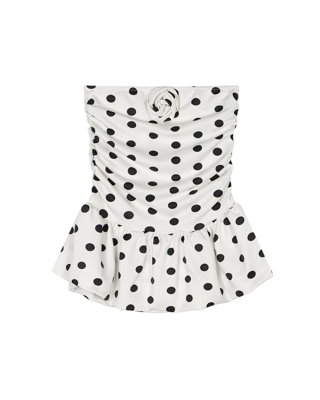 [EXCLUSIVE] DOT ROSE RUFFLED TUBE TOP, WHITE