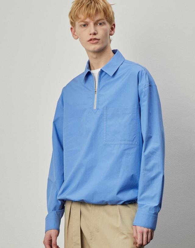 블루 셔츠형 하프짚업