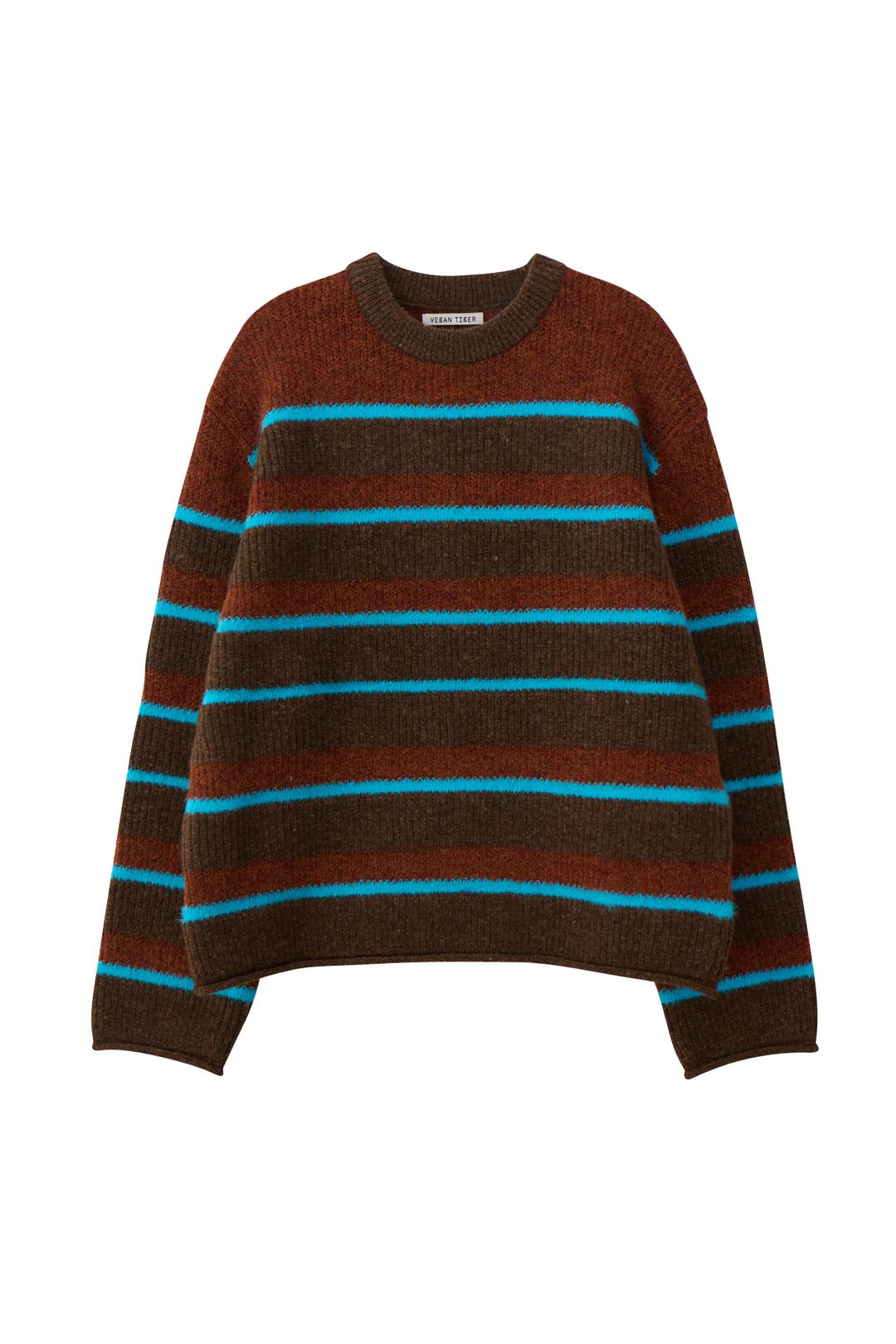STRIPE ROUND SWEATER_BROWN