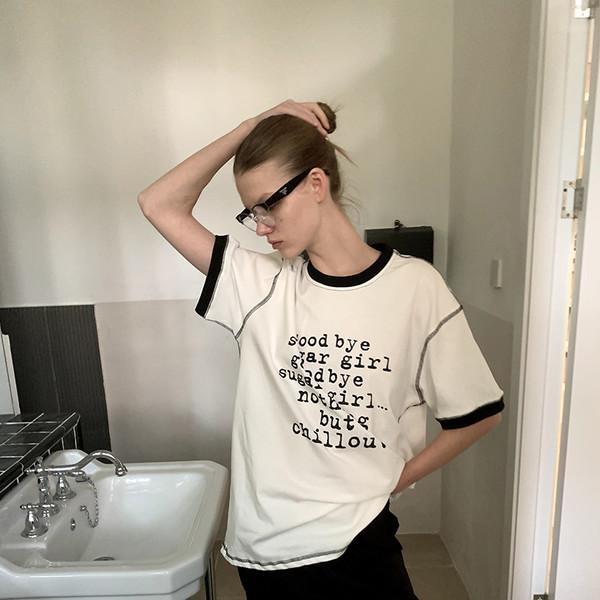 LONSLAN Coloring Oversize Letter Raglan Short Sleeve T-shirt