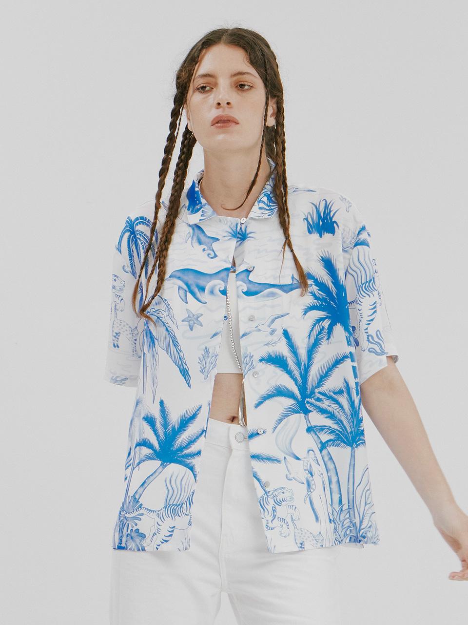 비건 정령 프린트 셔츠 화이트