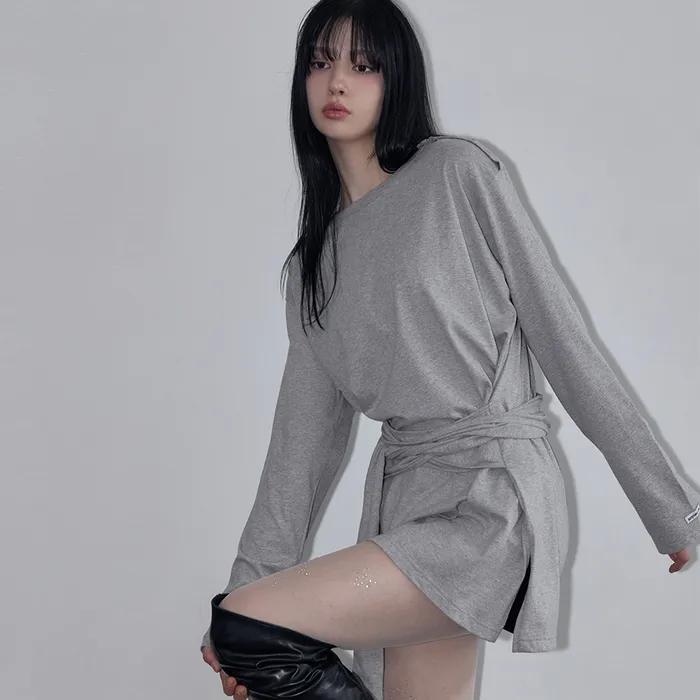 Wrap-Tie Long Sleeve Tee Melange Gray