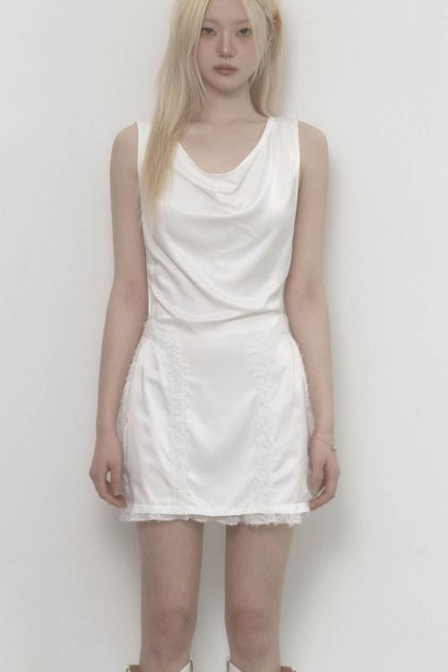 Draped Lace Dress (White)