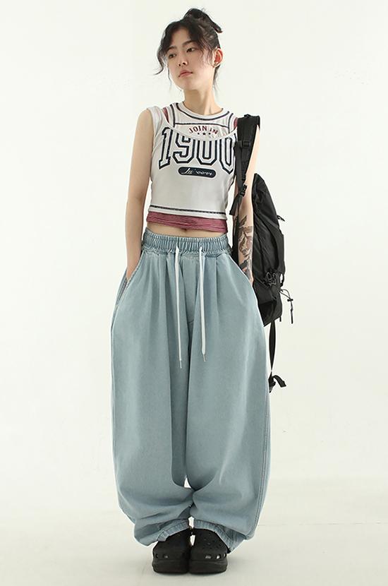 denim balloon banding pants (unisex)