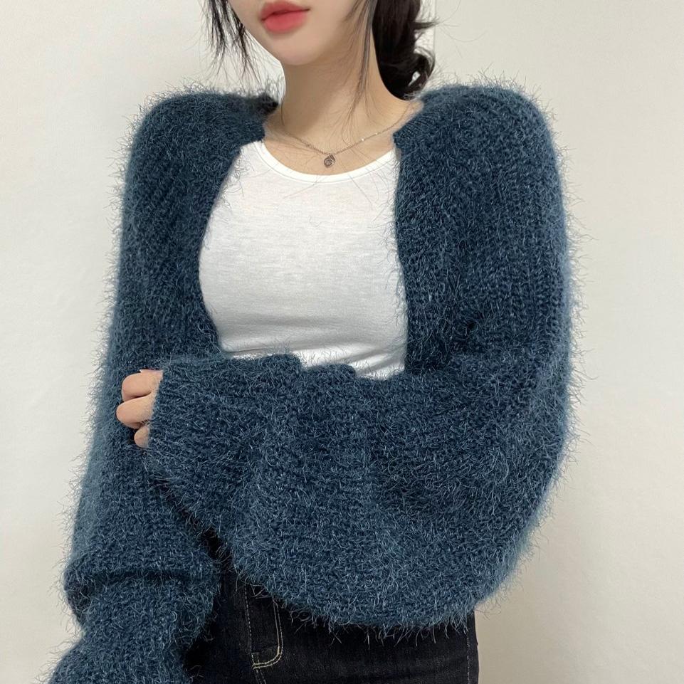 더멋 [세상여리함]솔잎 크롭 앙고라니트 볼레로 가디건