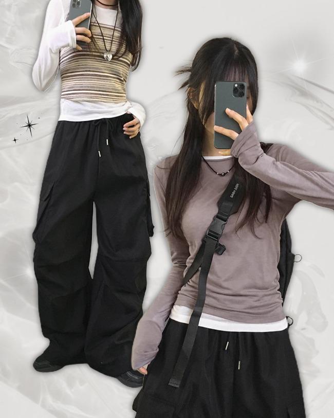 온디드 키톨 베이직 시스루 모달 텐셀 레이어드 긴팔 티셔츠