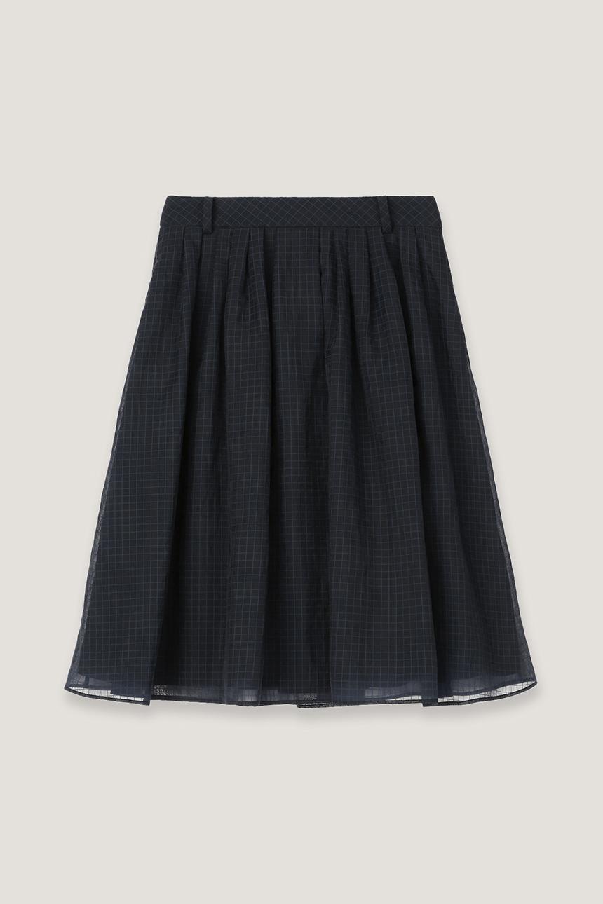 BOROMWAT Flared layered tuck midi skirt (Navy)