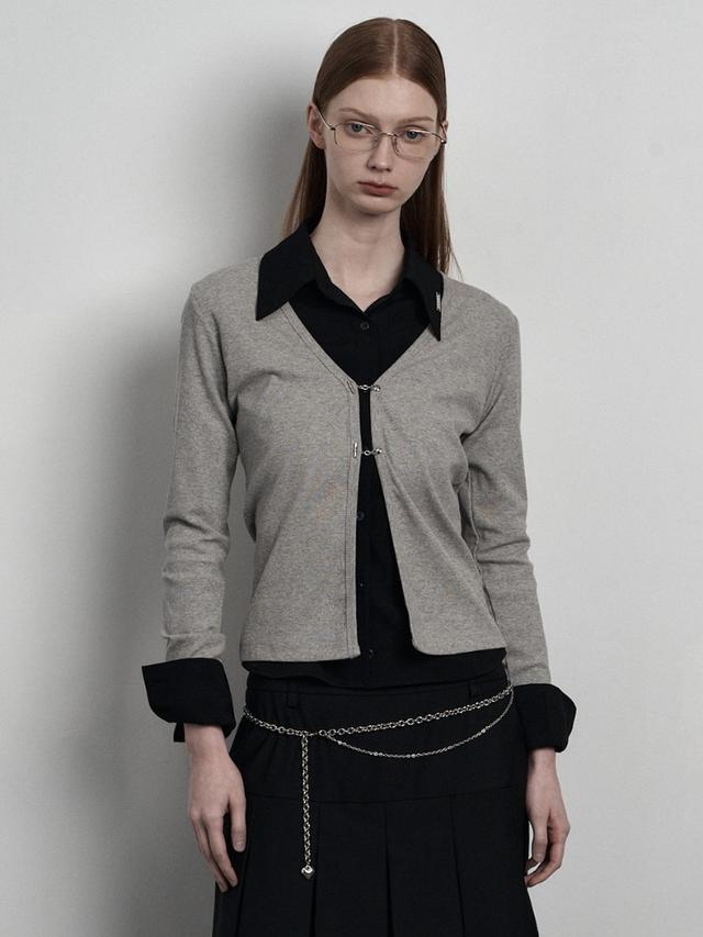 [mnem] chain hook slim cardigan (gray)