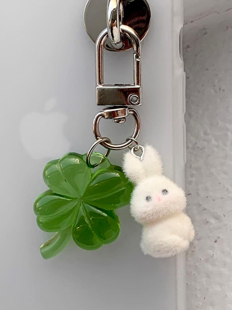(커스텀) lucky bunny key ring 행운 토끼 후로킹 네잎클로버 핸드폰 키링