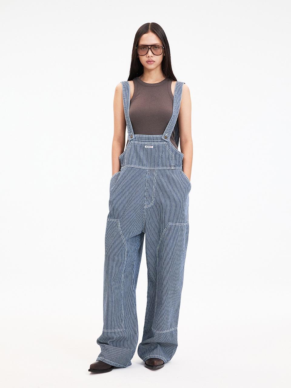 Stripe Denim Overalls_Dark Blue