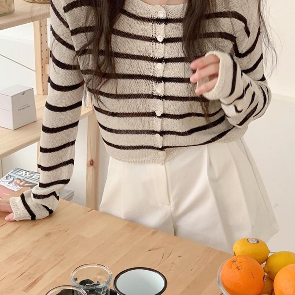 (핑크,오트밀,민트당일)미엘 뉴에트 린넨 파스텔 스트라이프 여름가디건