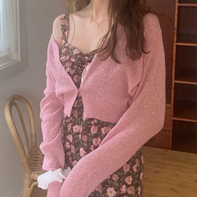SOPHIA V NECK CROP CARDIGAN(CREAM, BEIGE, PINK, BLACK 4COLORS!)