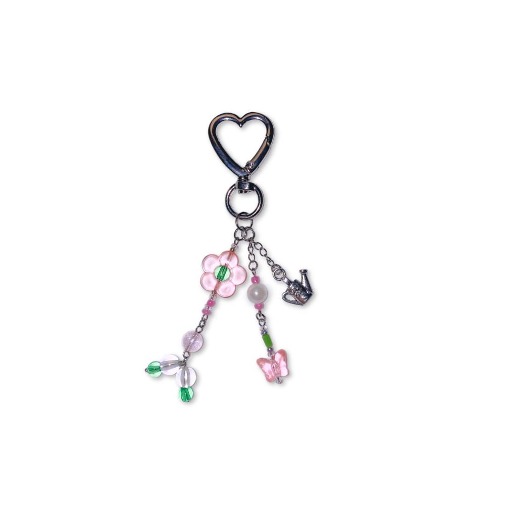 Pink flower and butterfly keychain,꽃 나비 키체인