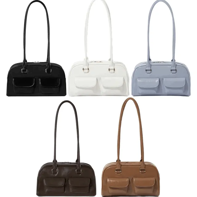 💝허윤진착용 5color 오일 레더 투포켓 숄더백