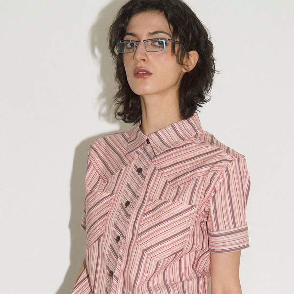 WESTERN STRIPE SHORT SLEEVE SHIRT / pink