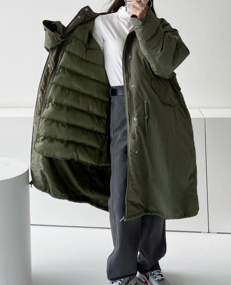 남녀공용 8온스 개파카 내피 탈부착 패딩 롱 야상