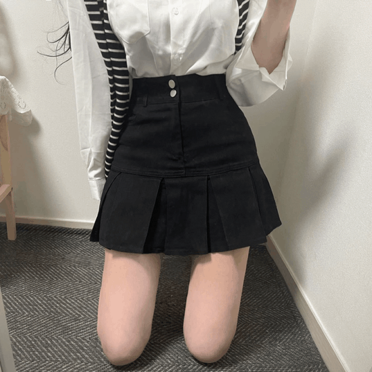 단독NEW컬러추가! 힙블리🎀 미친스판 데님 플리츠 하이웨스트 투버튼 미니 스커트 치마바지