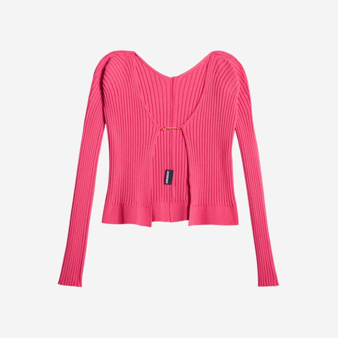 (W) Jacquemus La Maille Pralu Micro Charm Logo Cardigan Pink