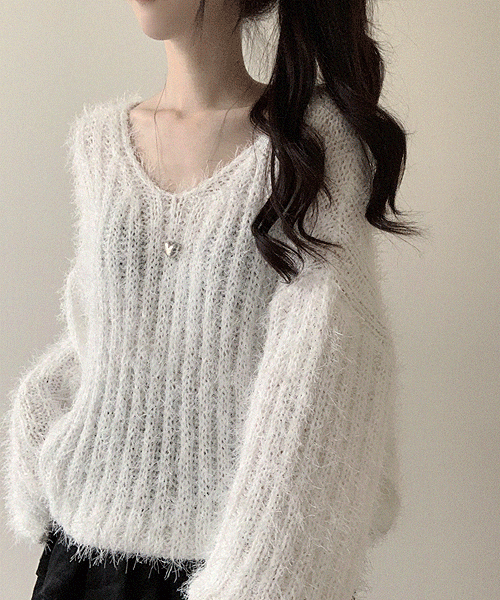 투게더위드미 롱기장💗부들 촉감 브이넥 앙고라&퍼느낌 오버핏 벌룬 기본 겨울 니트 화이트 핑크 베이지 블루 블랙 (쿠폰 할인💣)