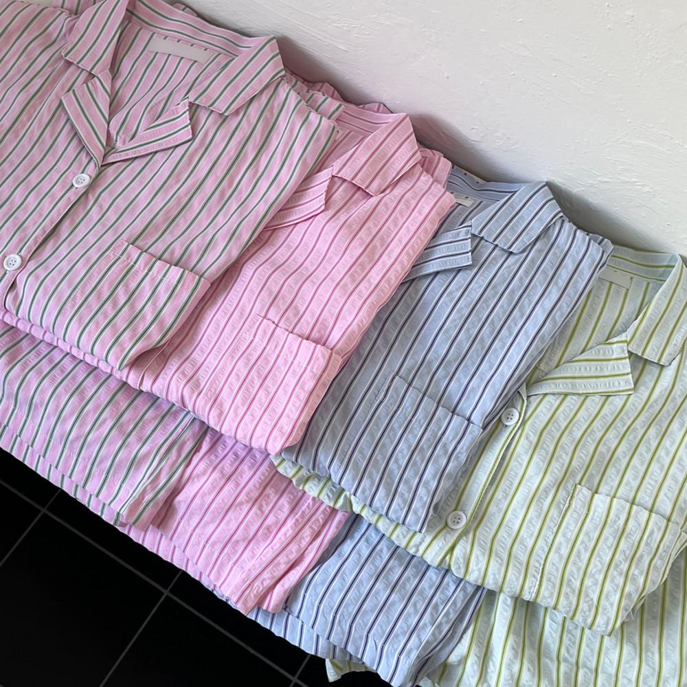 스트라이프 지지미 시어서커 잠옷 반팔 파자마 여름잠옷 커플잠옷