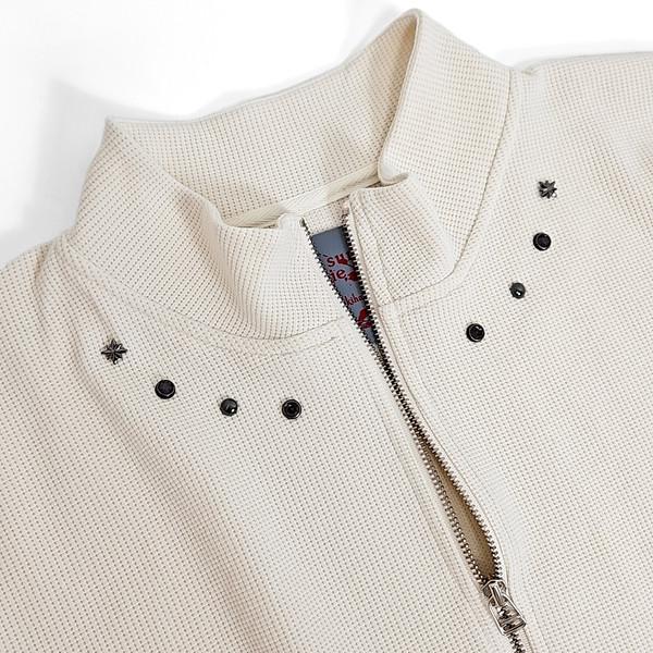 Defka western rivet layered sleeve zipup (ivory)