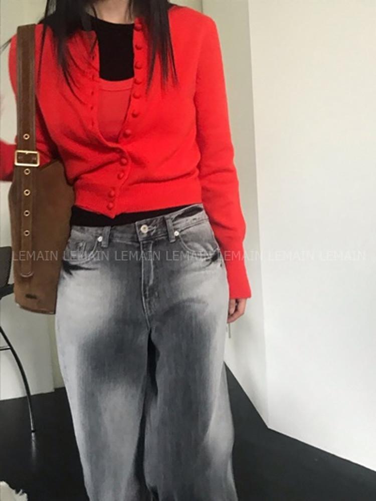 24FW we are 위아 팔레트니트 라운드넥 콩단추 울 나일론 베이직 니트 긴팔 가디건