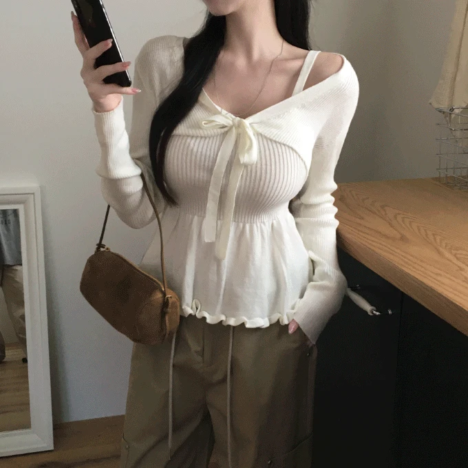 [가을신상] 플라에 울6% 플레어 나시 가디건 세트 -4 color