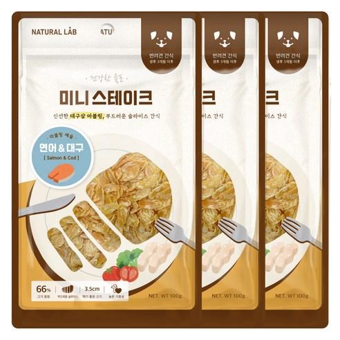 네츄럴랩 강아지 미니 스테이크 간식, 혼합맛(연어/대구), 100g, 3개
