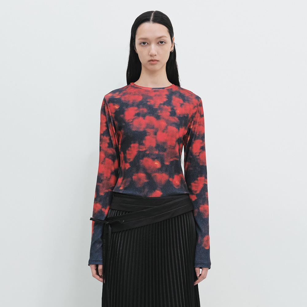 Long Sleeve Print Top (Red Flower)