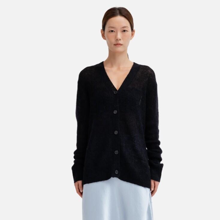 Mohair V-neck Knit Cardigan (Black)