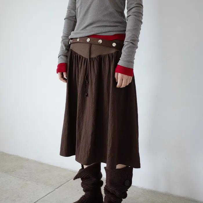 FLARE RIB SKIRT (BROWN)