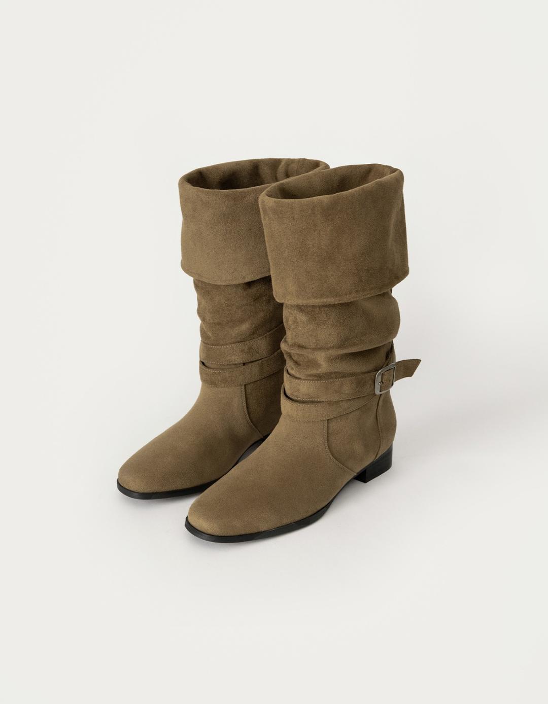 12.30 출고 Slouchy Buckle Suede Boots - Brown