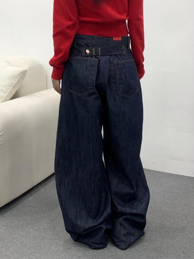 논페이드 백 비조 생지 와이드 데님 팬츠