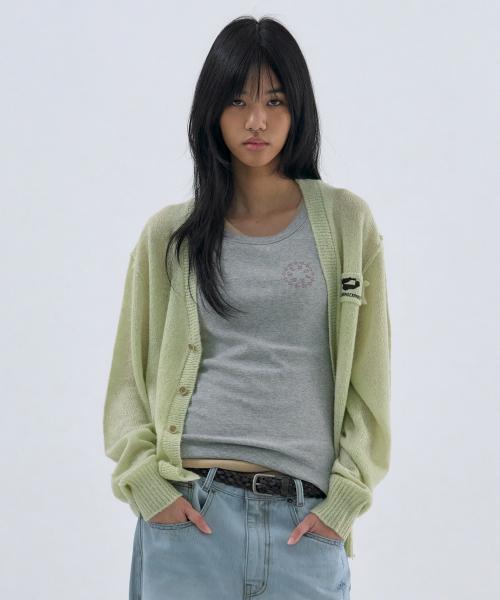 Logo Patch Hairy Cardigan Mint