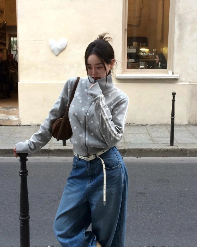 베이델리 [당일출고][MADE/규진pick!]키티 도트 트랙 투웨이 기모 집업