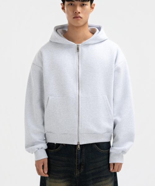 2way 크롭핏 후드 집업 점퍼 화이트멜란지