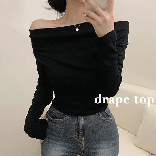 [여리핏!] 드레이프 오프숄더 셔링 티셔츠 (3color)