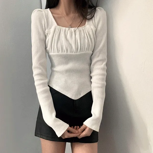 [퍼프/글램핏] 나리 골지 퍼프 밑단굴림 티셔츠