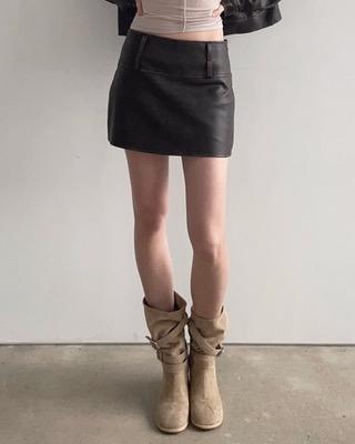 scotch pigment leather mini skirt (2color)