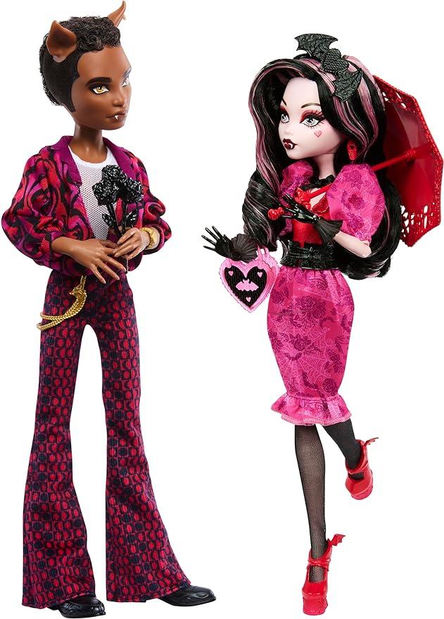 Monster High Howliday Love Edition Dolls, Draculaura & Clawd Wolf Collector Two-Pack with Valentine's Accessories & Displayable Packaging