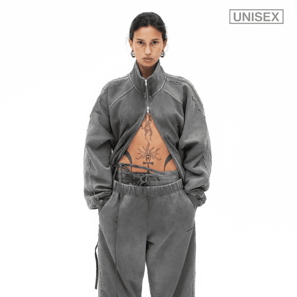 BEADED TRACK PANTS IN WASHED GREY