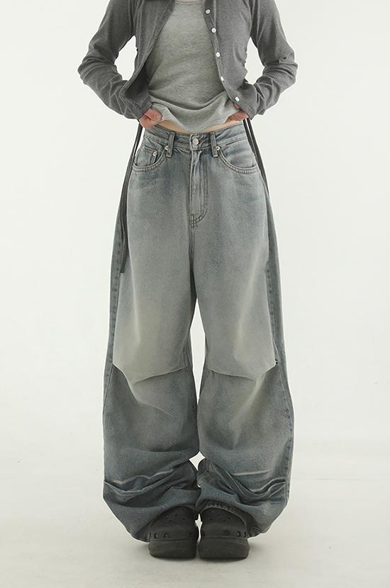 ash blue knee pin tuck wide jean