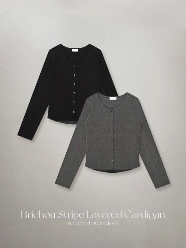 [페이크레이어드] 브리슈 코튼 스트라이프 페이크 레이어드 가디건