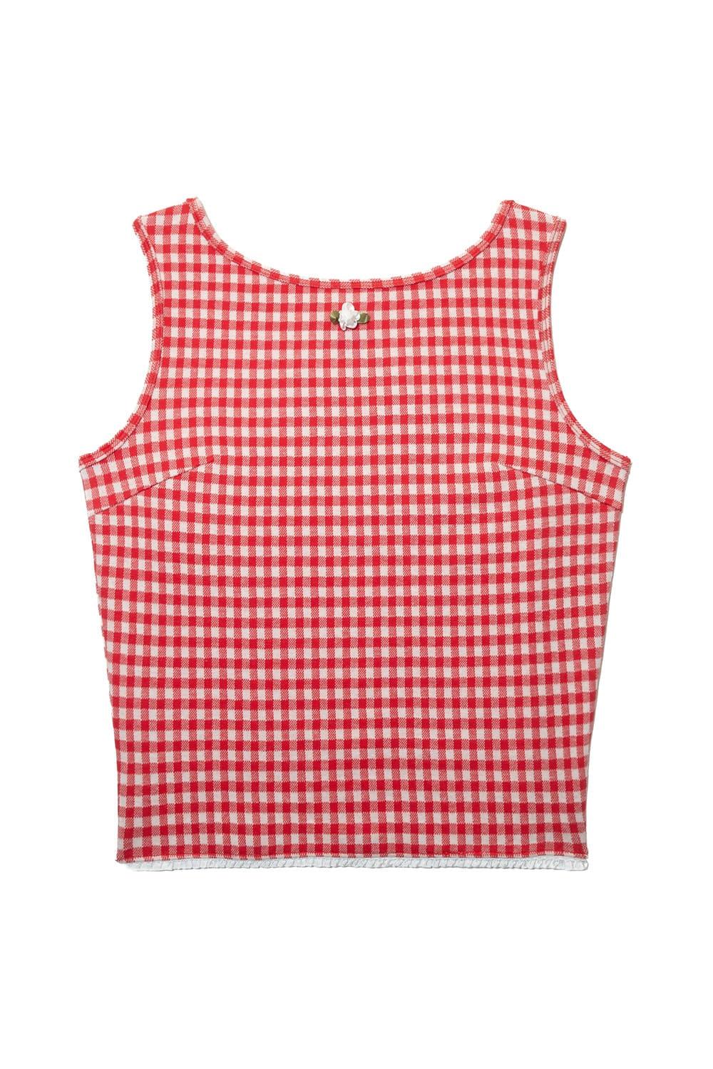Gingham Lace Trim Sleeveless Top_RED