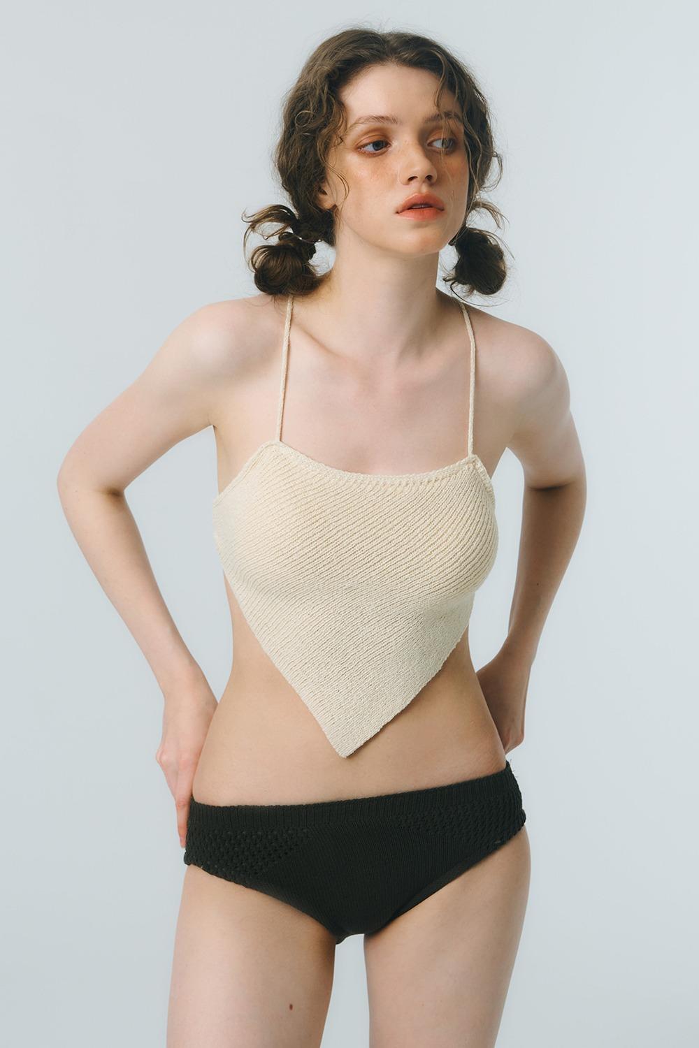 [리오더/ 7.1 예약배송] [RENEWAL] STRAP KNIT TOP (BIKINI)_cream yellow
