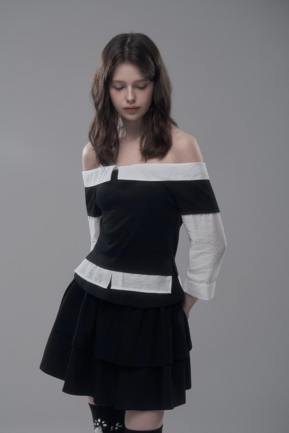 Minuet Shirt Layered Top-Black