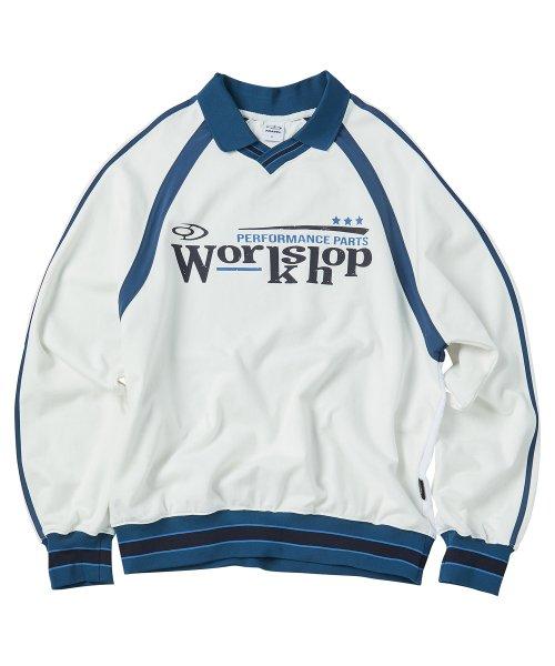 워크샵 라인 래글런 나일론 믹스 칼라드 스웨트셔츠 화이트